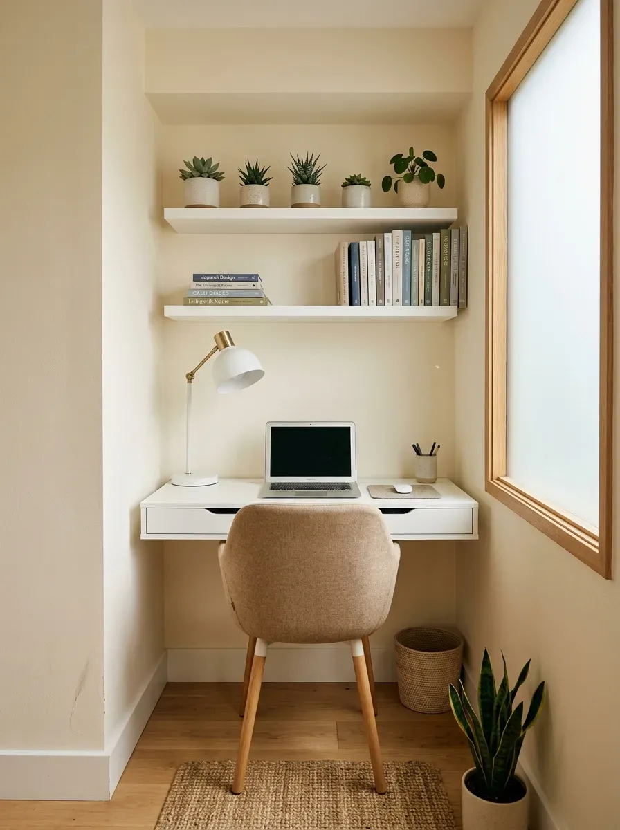 Compact ergonomic chair tucked neatly under a modern desk in small home office