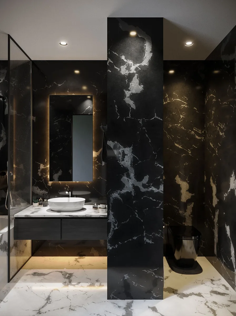 Rainfall showerhead in a luxury bathroom shower