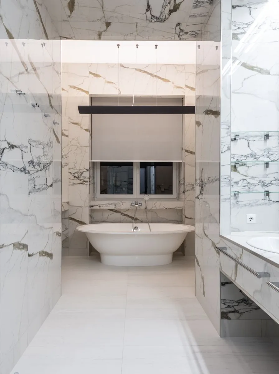 Plush memory foam bath mat in a stylish bathroom