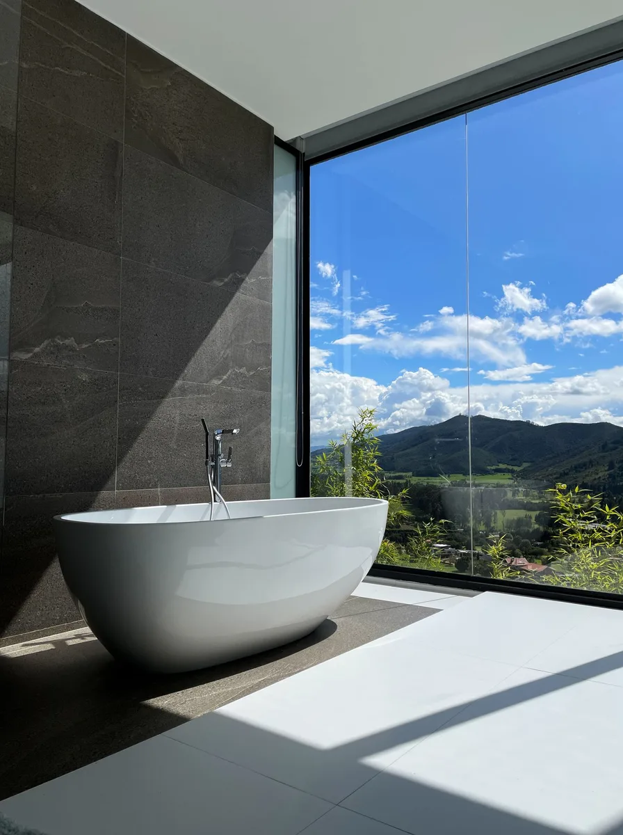 Stackable cube shelves with folded towels in bathroom