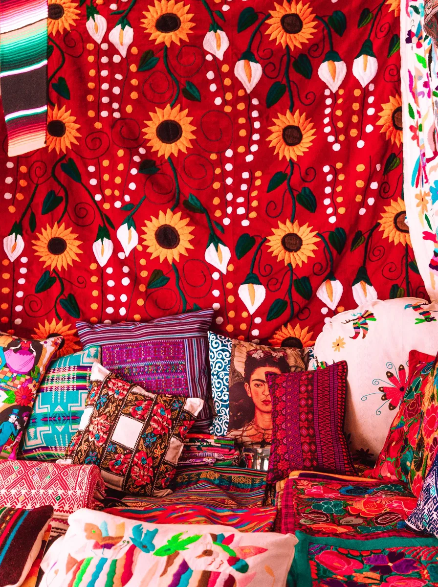 Beaded curtains in a doorway, boho wall idea