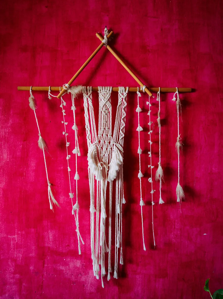 Canopy over the bed, boho wall idea