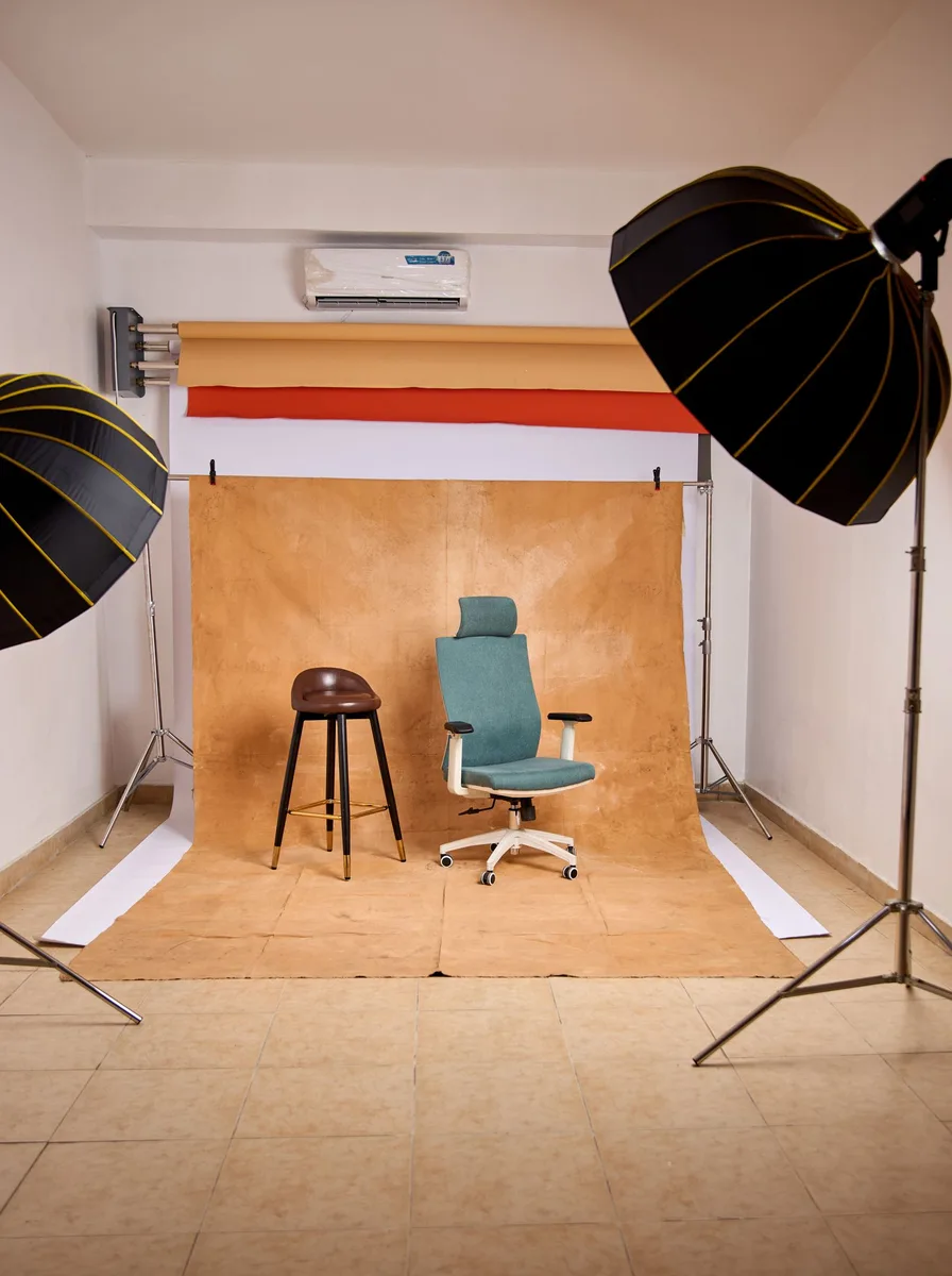Office chair beside a desk with a laptop