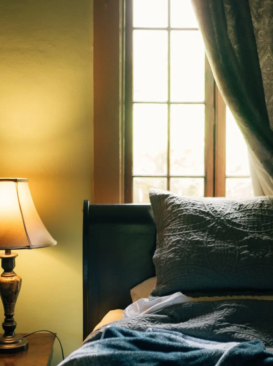 Cozy bedroom warmed by soft amber lamplight