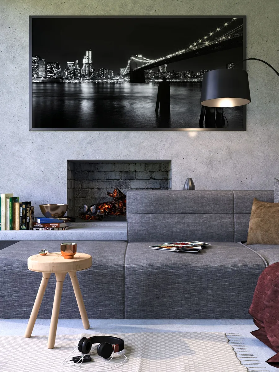 Abstract wall art in soft tones above a dining table