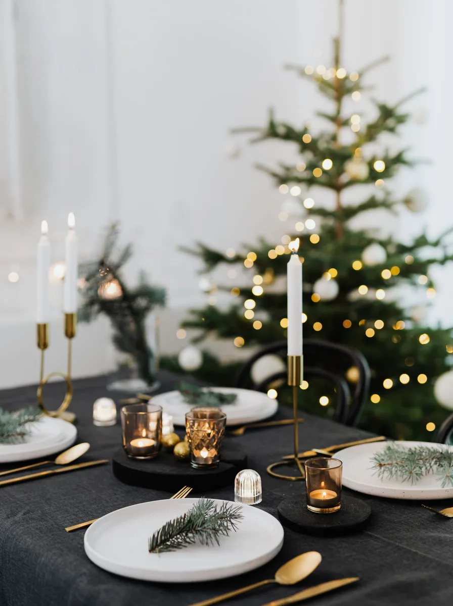 Elegant Christmas table setting with a tree