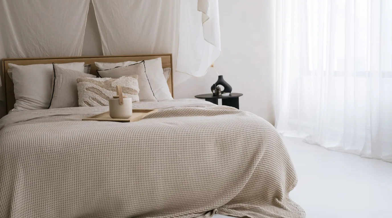 Elegant neutral bedroom in layered beige and cream tones