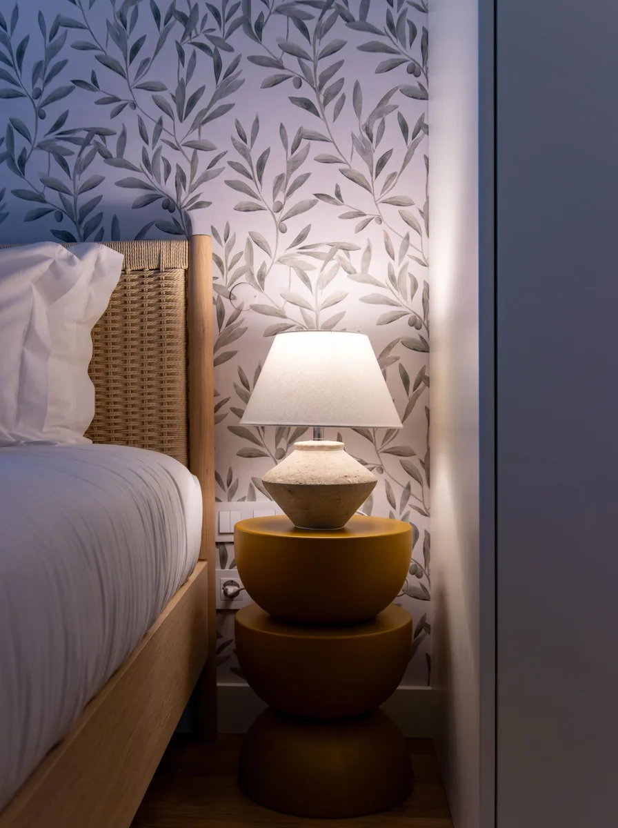 White flowers in a neutral bedroom