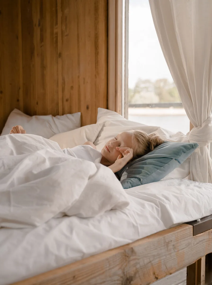 Bed piled high with cozy pillows in a teen room