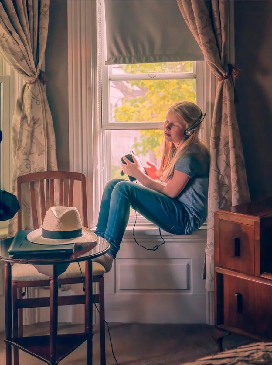 Sheepskin draped over a teen bedroom chair