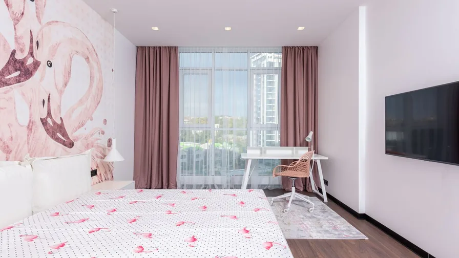 Elegant minimalist teen bedroom with neutral palette