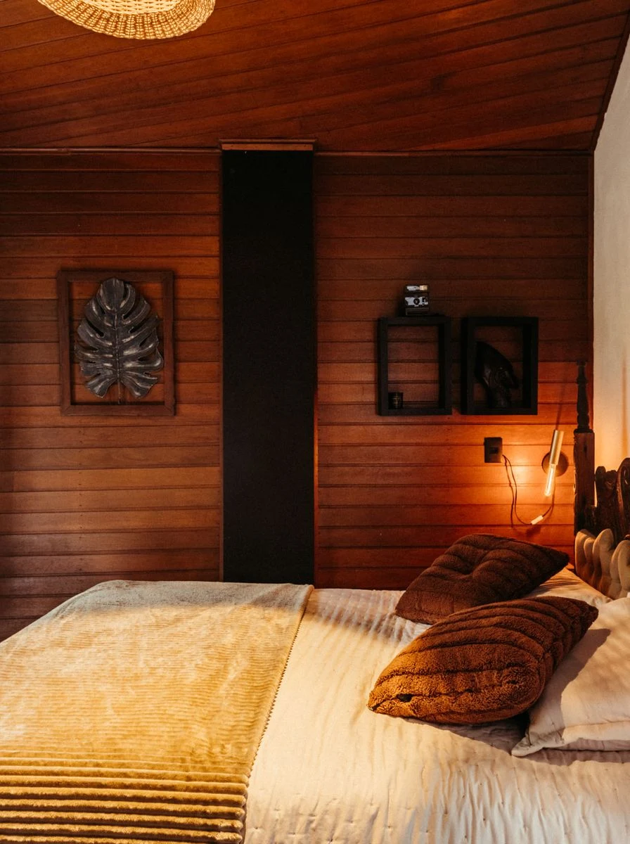 Floating Bed with a Leather Headboard