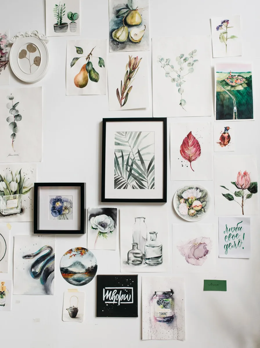 Picture ledges for flexibility, gallery wall idea