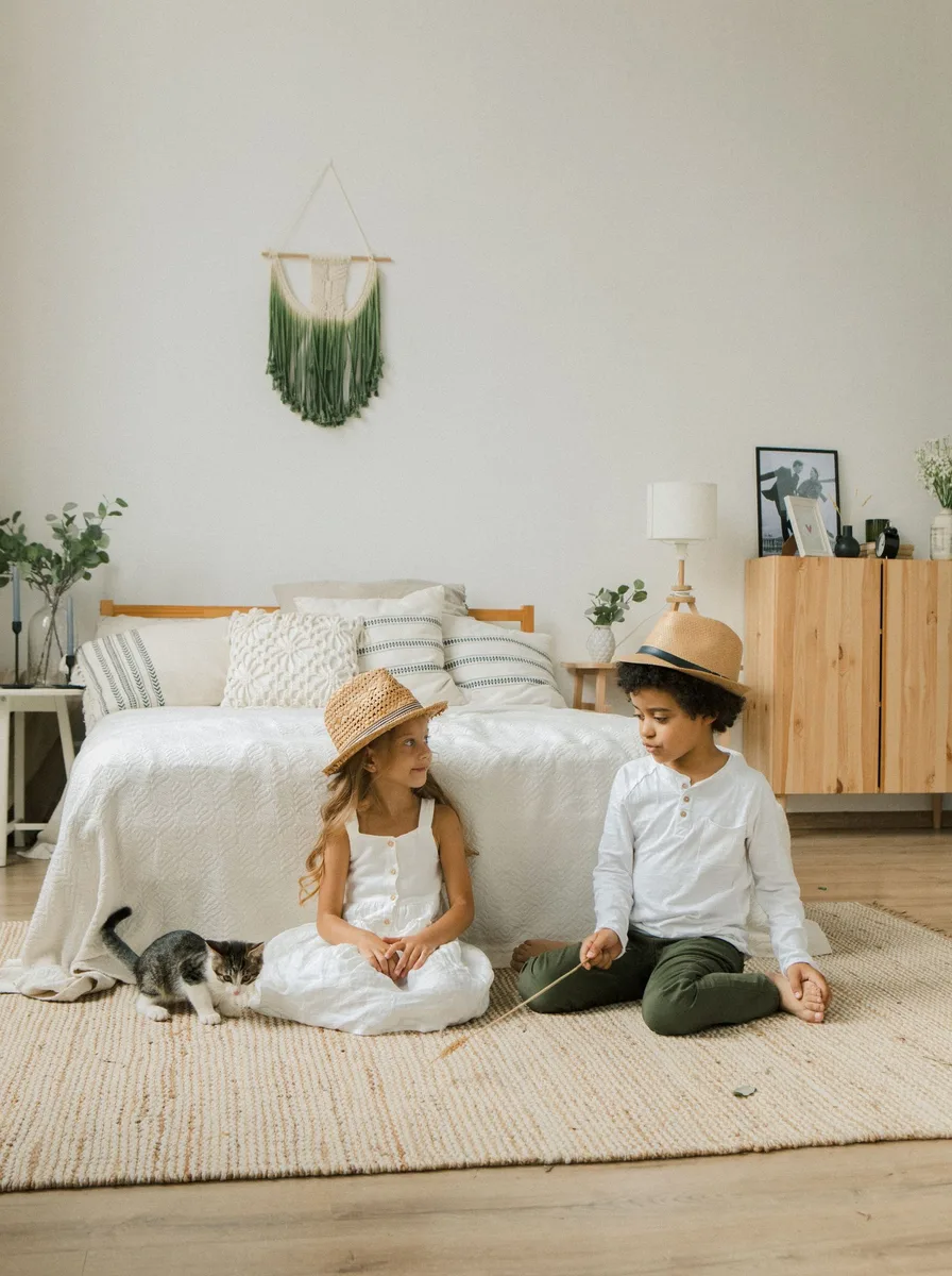 Clutter-free surfaces in modern kids room