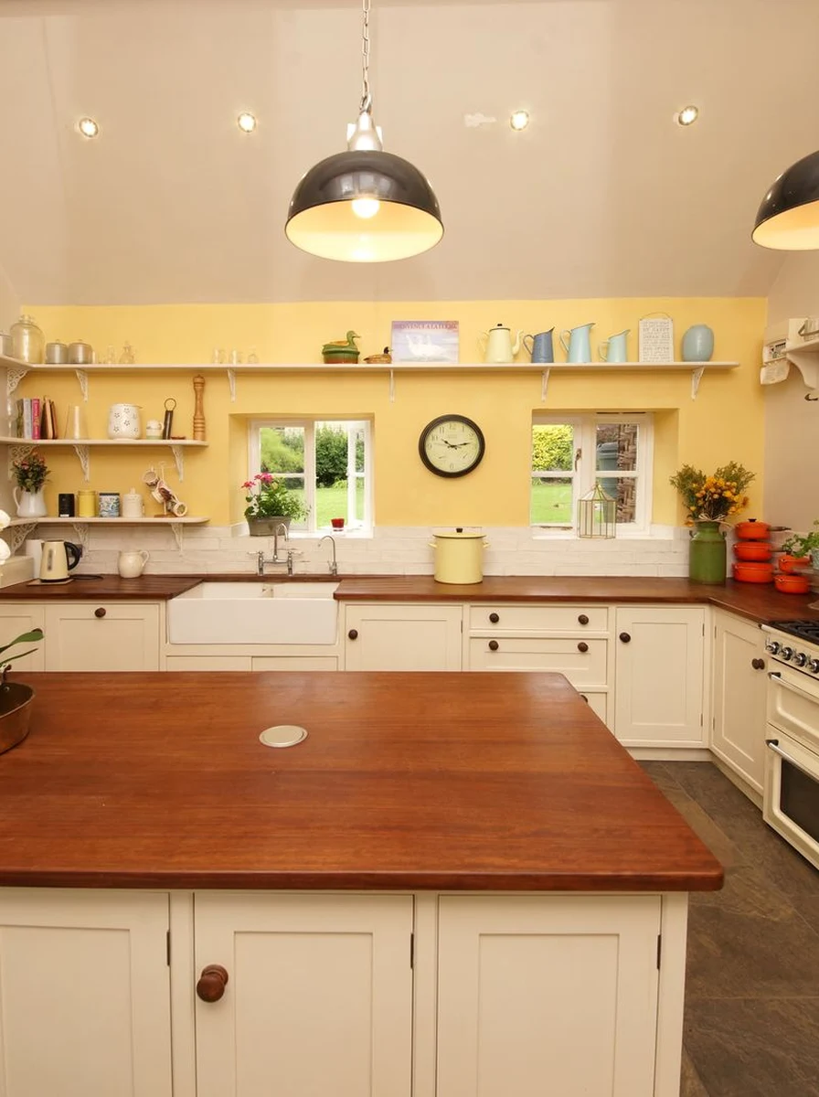 Farmhouse kitchen window with simple charming curtains