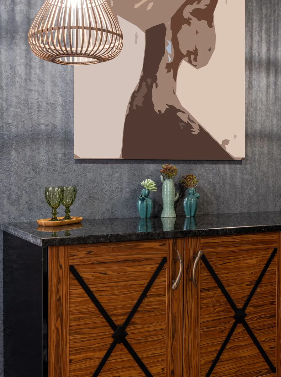 Large figurative painting on a dark textured wall