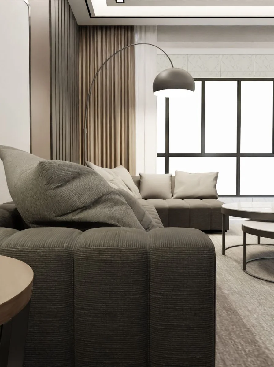 Cozy luxury living room with velvet throw pillows and layered textured rugs