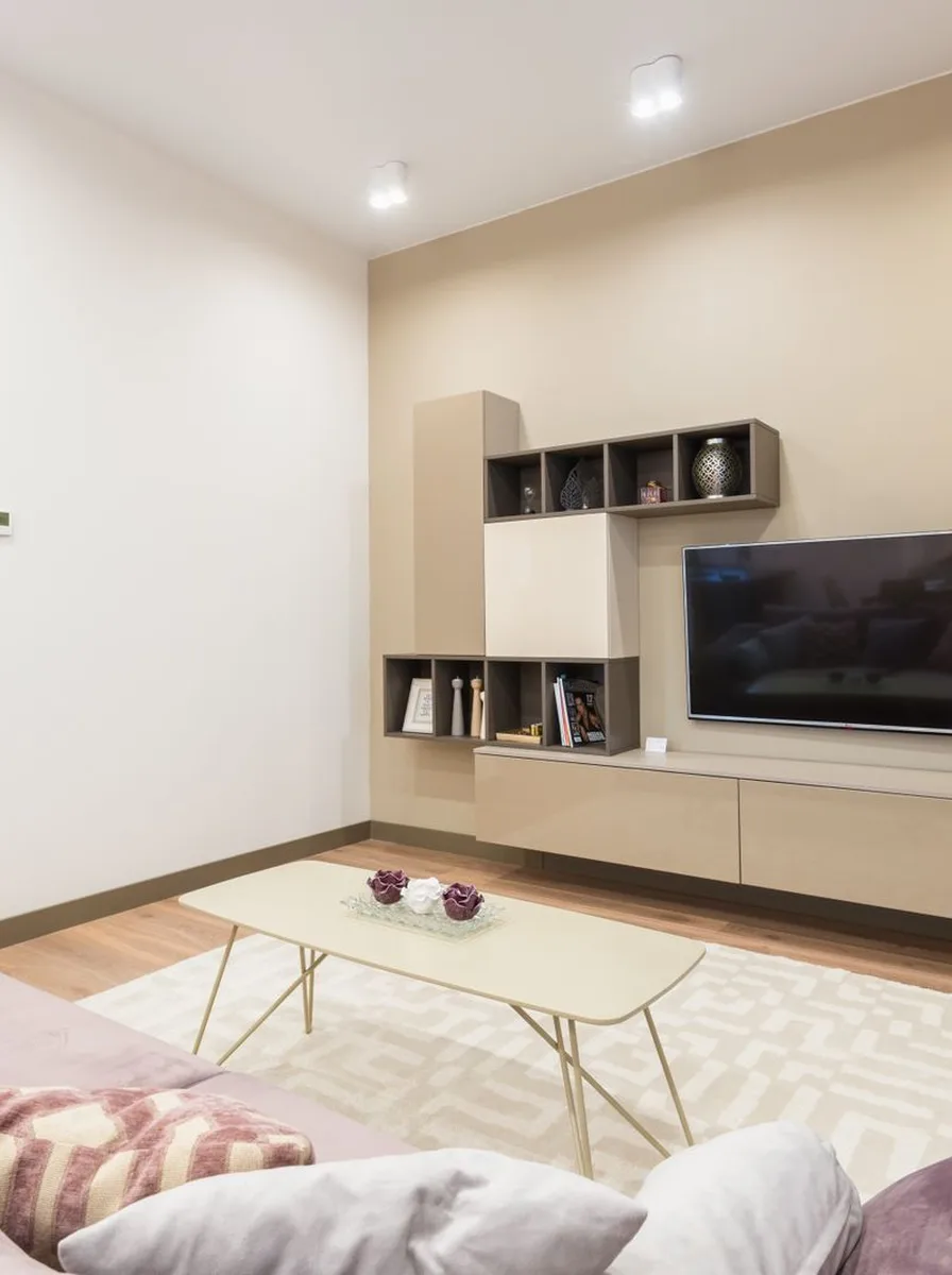 Contemporary living room with taupe and greige neutral pairing
