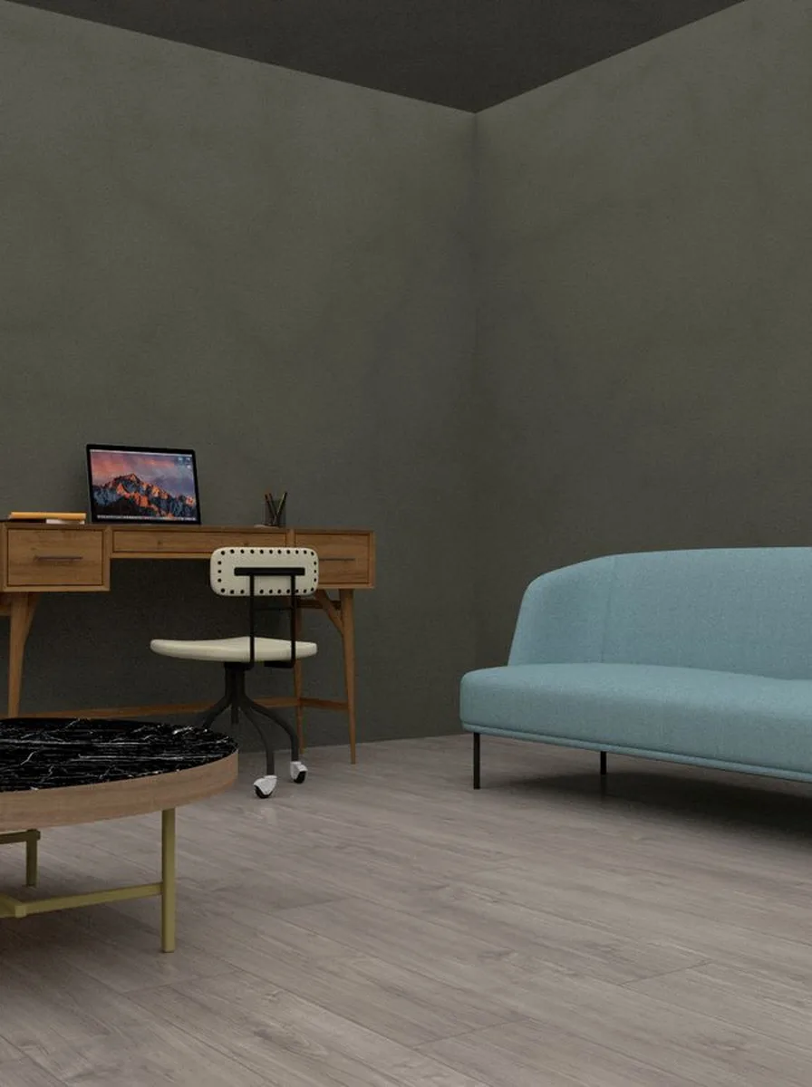 Elegant living room with a marble coffee table and marble accents