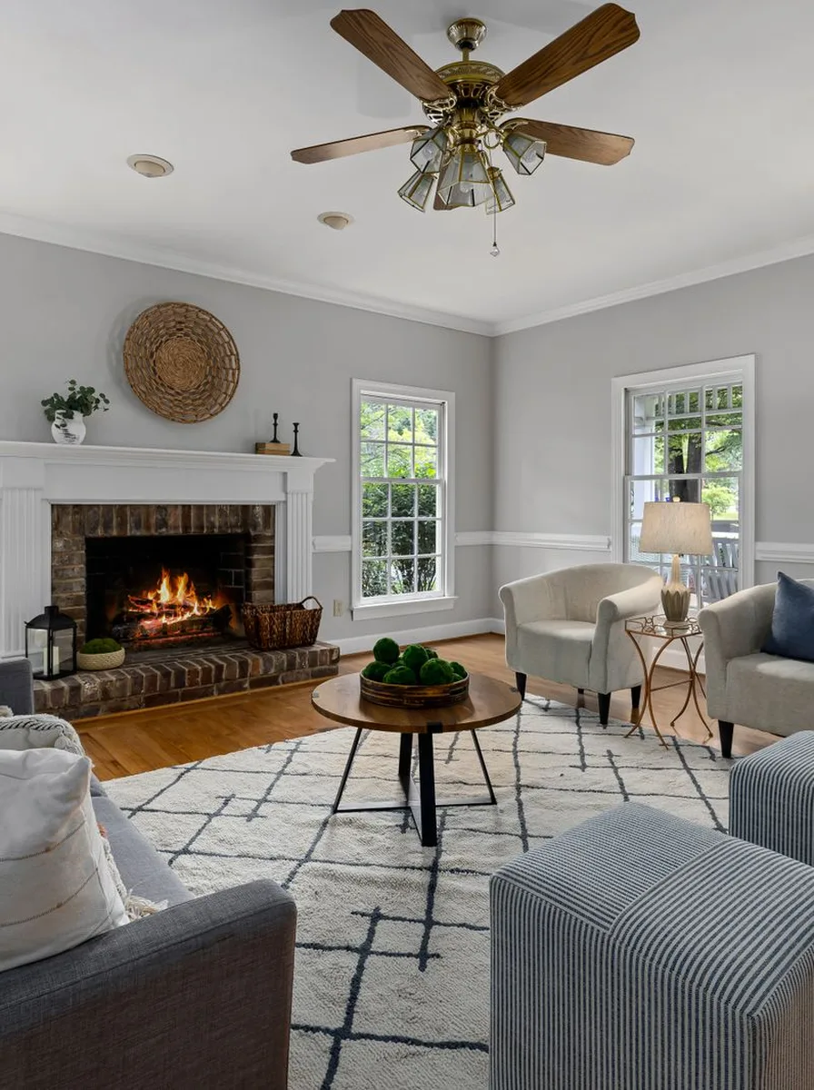 Luxury living room with an oversized designer rug under the seating area