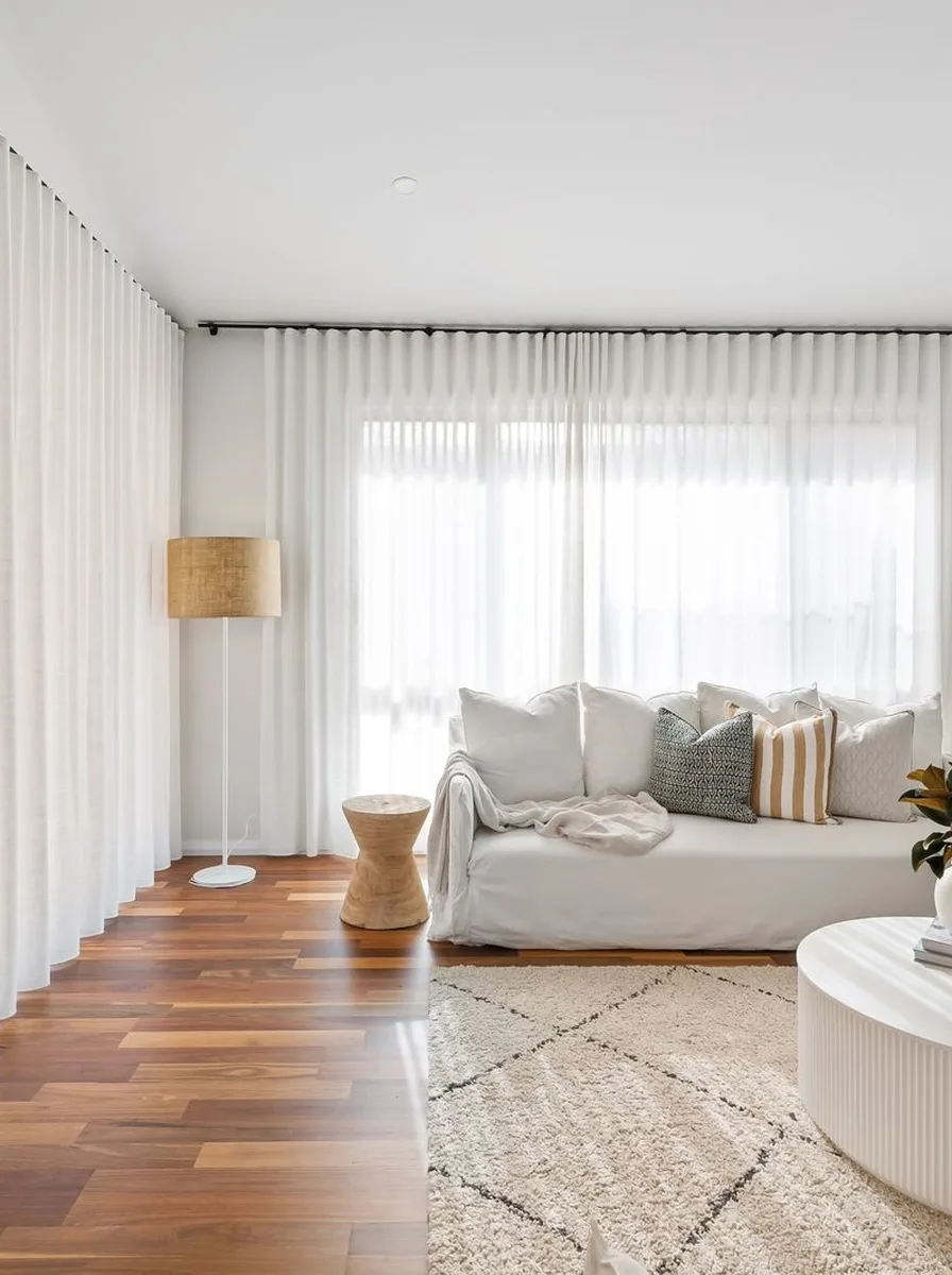 Luxury living room with bright white accents lifting a dark corner