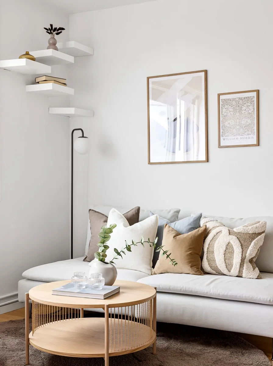 Luxury living room with a simple Scandinavian backdrop behind statement pieces
