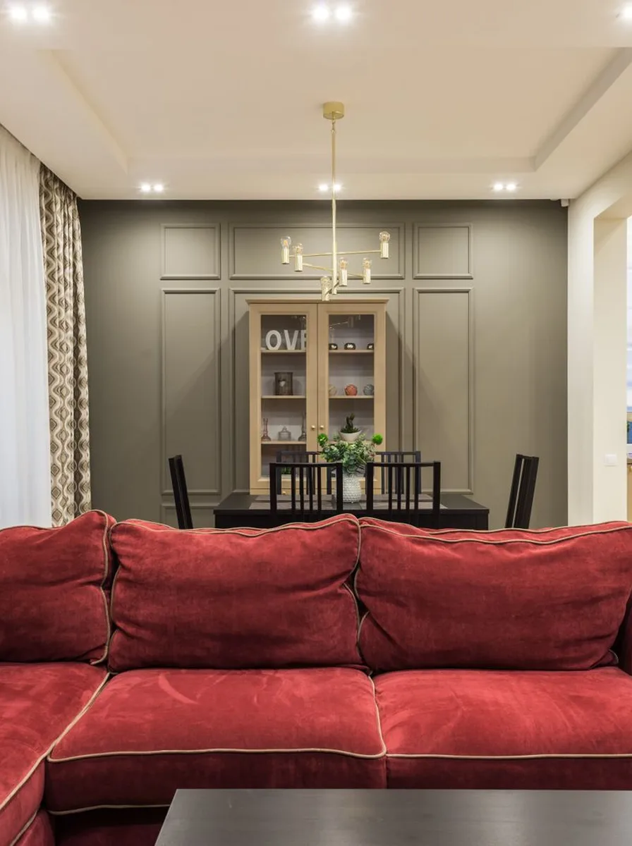 Minimalist living room with a single velvet cushion accent