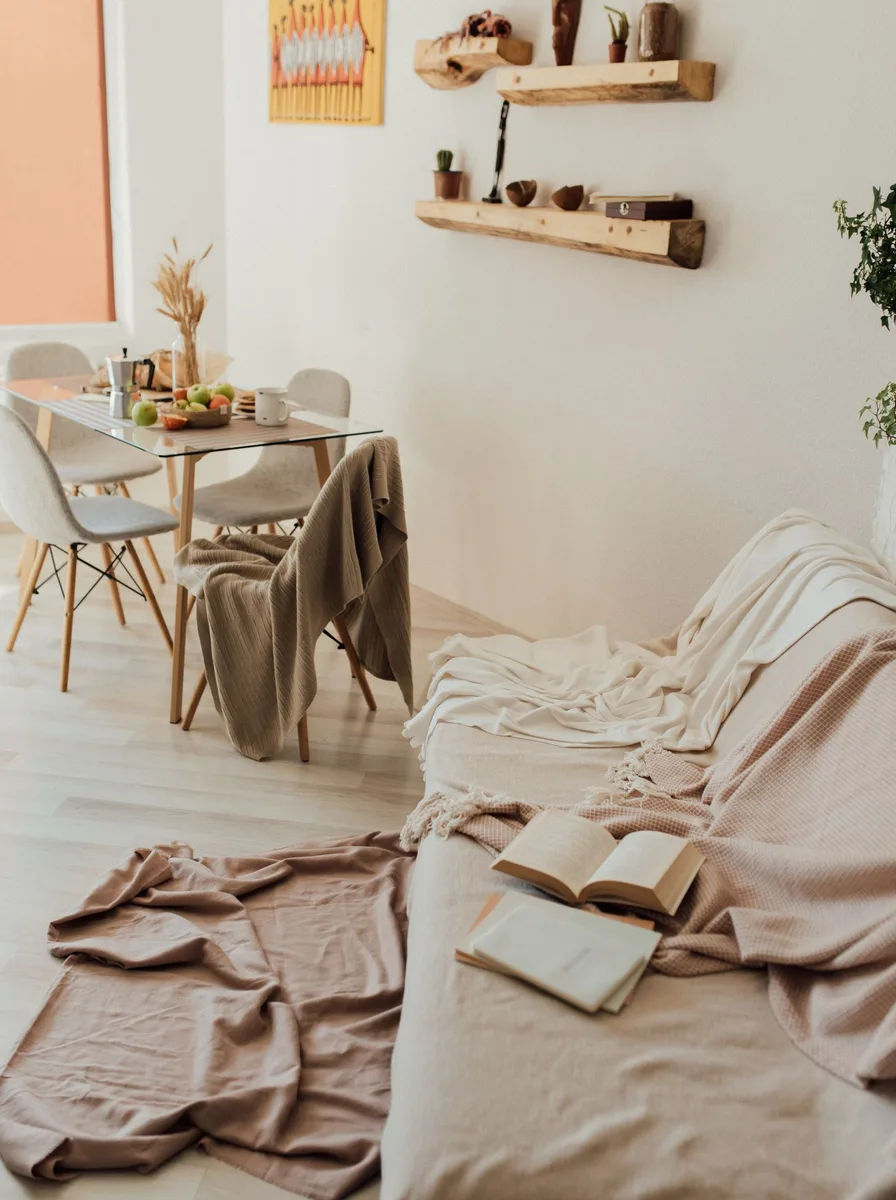 Minimalist living room in a single neutral palette