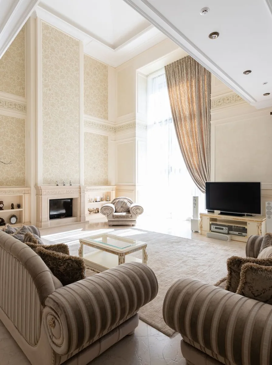 Minimalist living room with one oversized artwork