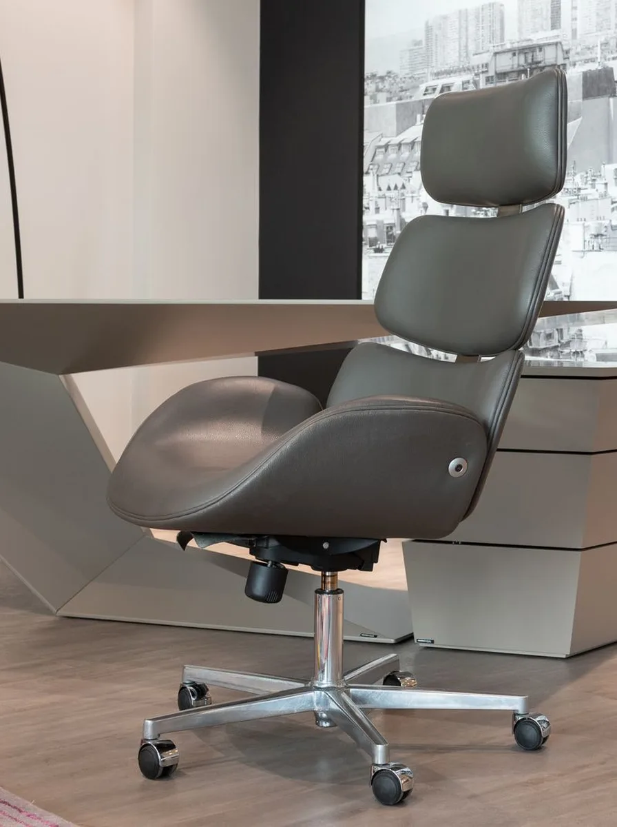 Leather desk chair in a warm home office