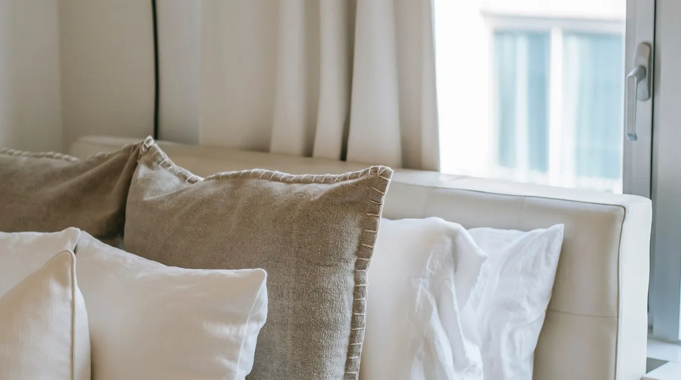 Minimalist bedroom in simple light colours