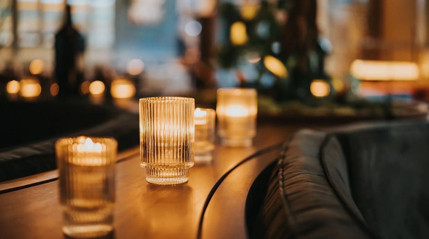 Sleek modern candle holders styled on a contemporary living room console