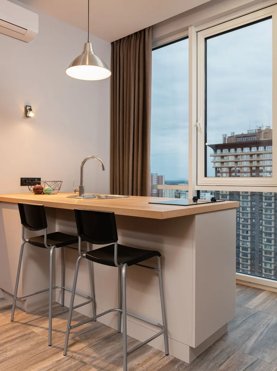 Frame the View with Natural Oak — modern luxury kitchen with large windows
