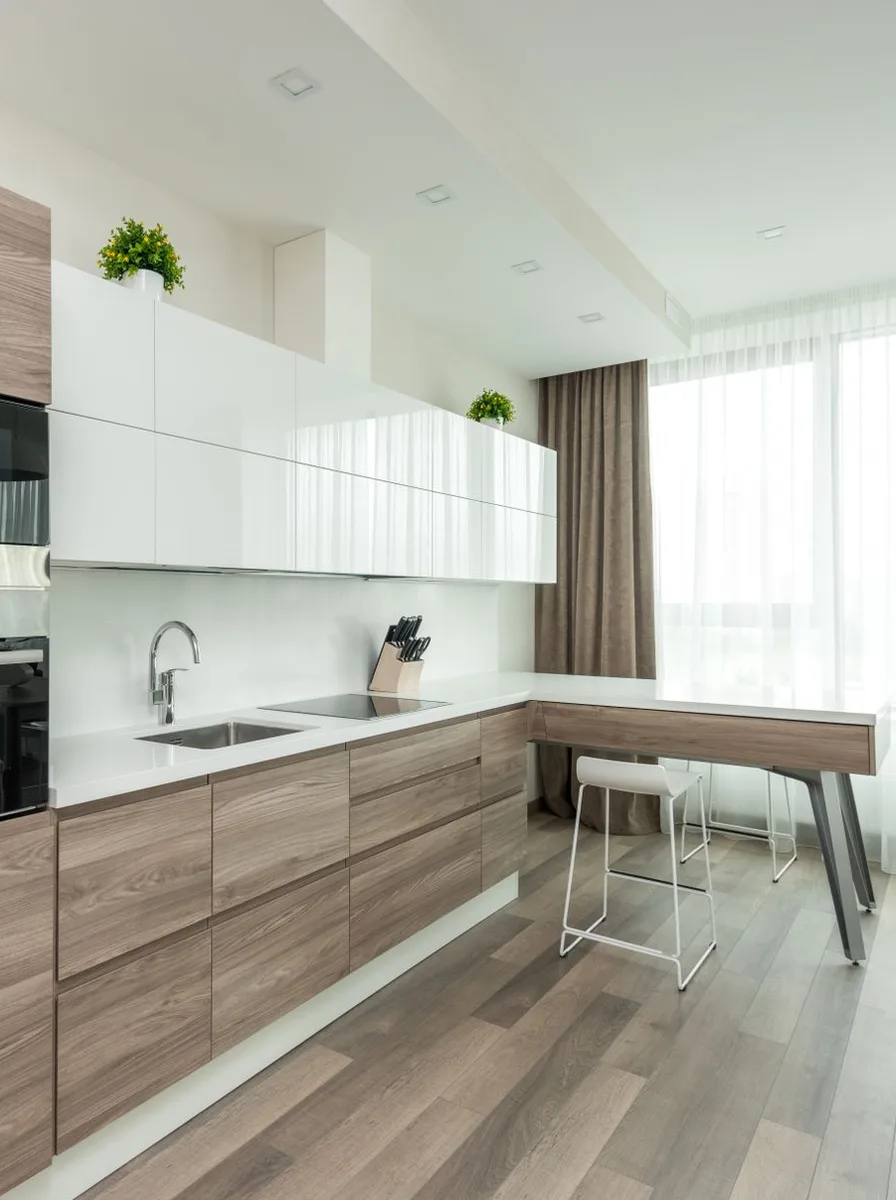 Paint Frames the Same Colour as the Walls — modern luxury kitchen with large windows