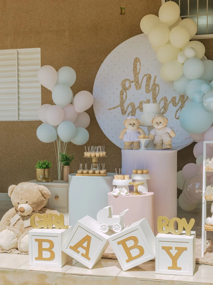 Oh Baby party with pink and white decor