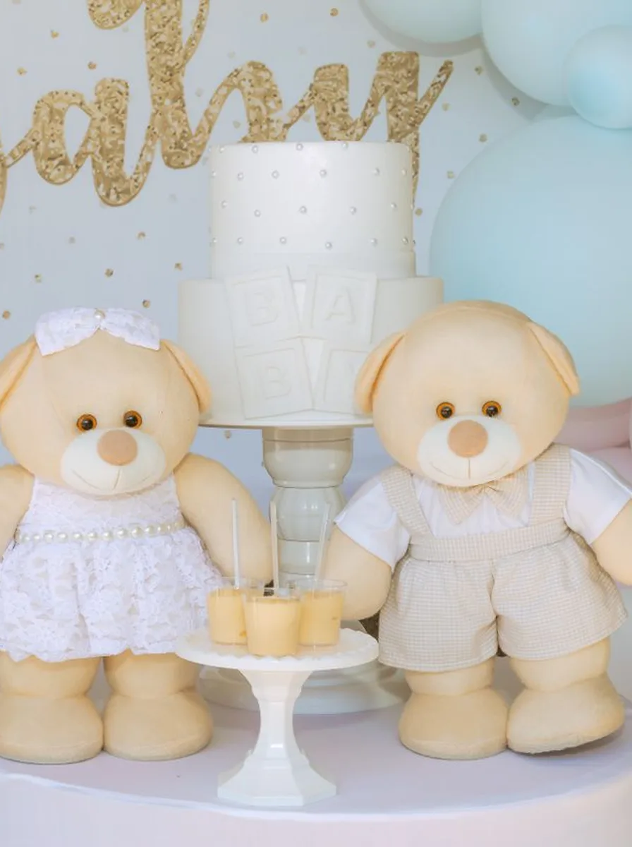 Teddy bear party with a baby sign