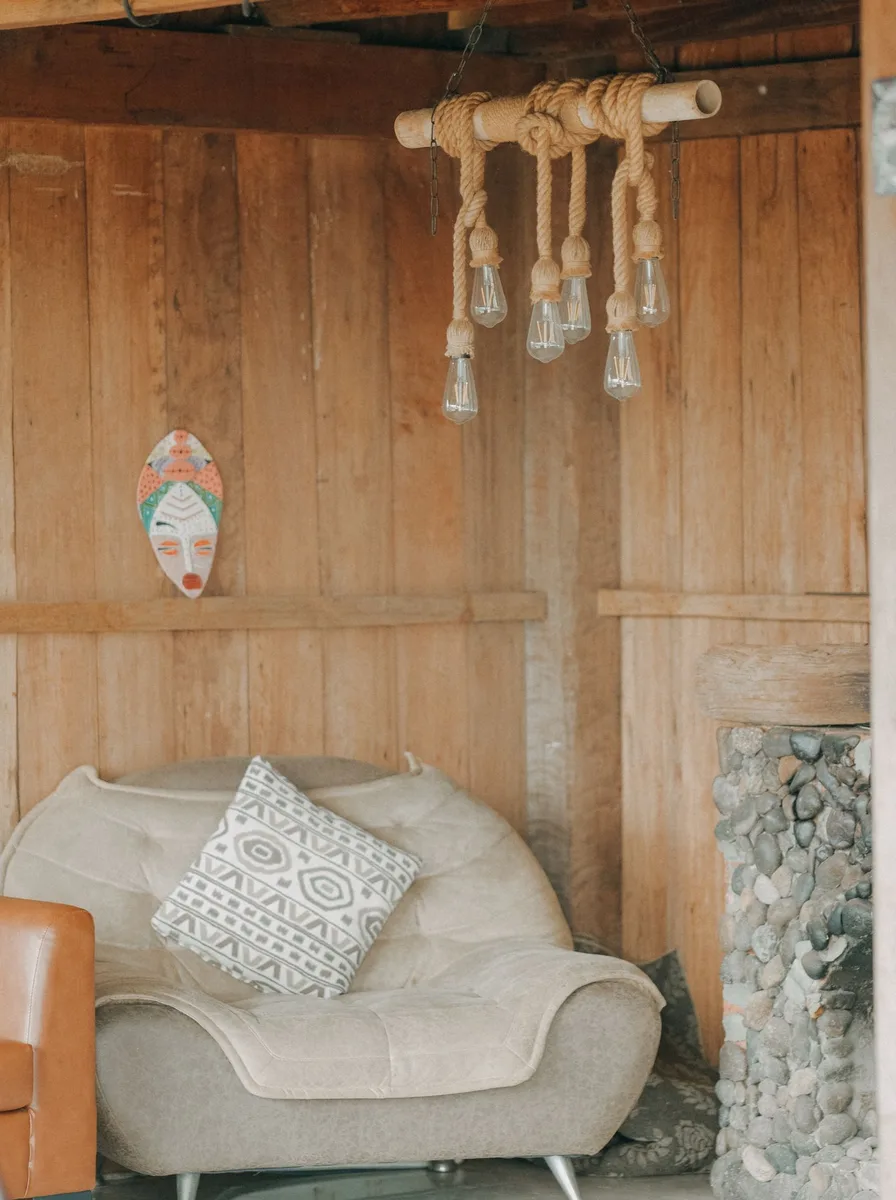 Woven baskets and trays, rustic wall idea