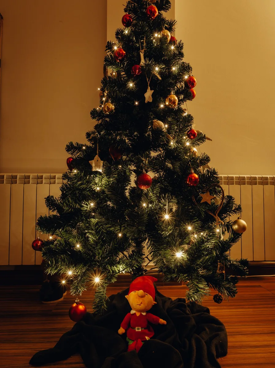 Multipurpose Christmas decor doubling as storage in a small room