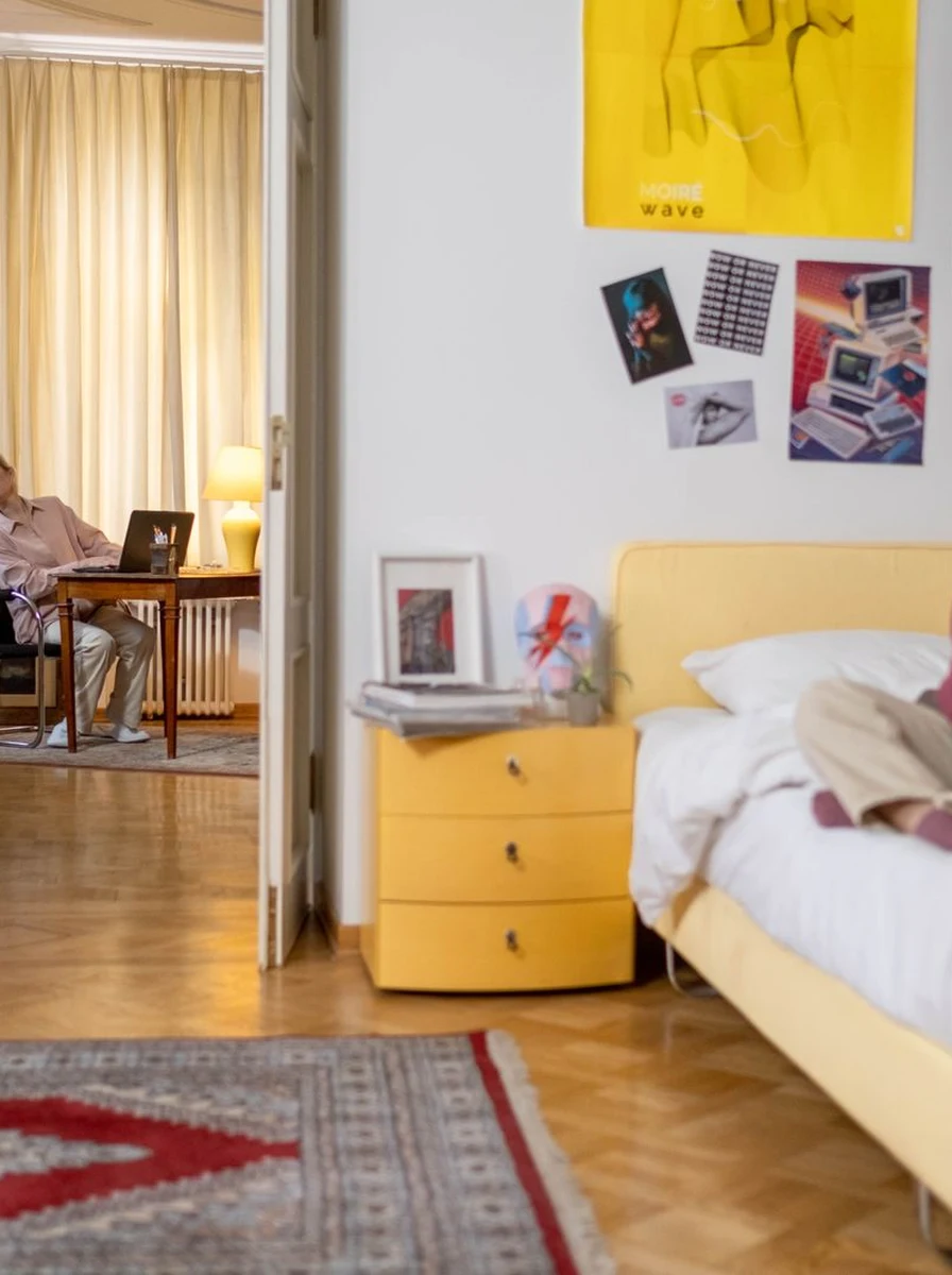 Fairy lights and styled shelves in a budget-friendly teen bedroom