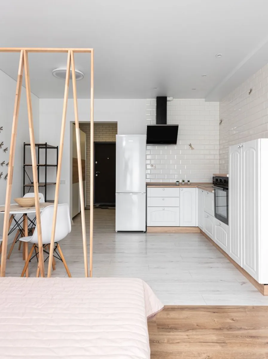 Cleared surfaces with minimal styling in tiny apartment