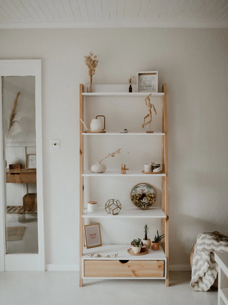 Wooden headboard with built-in storage shelves